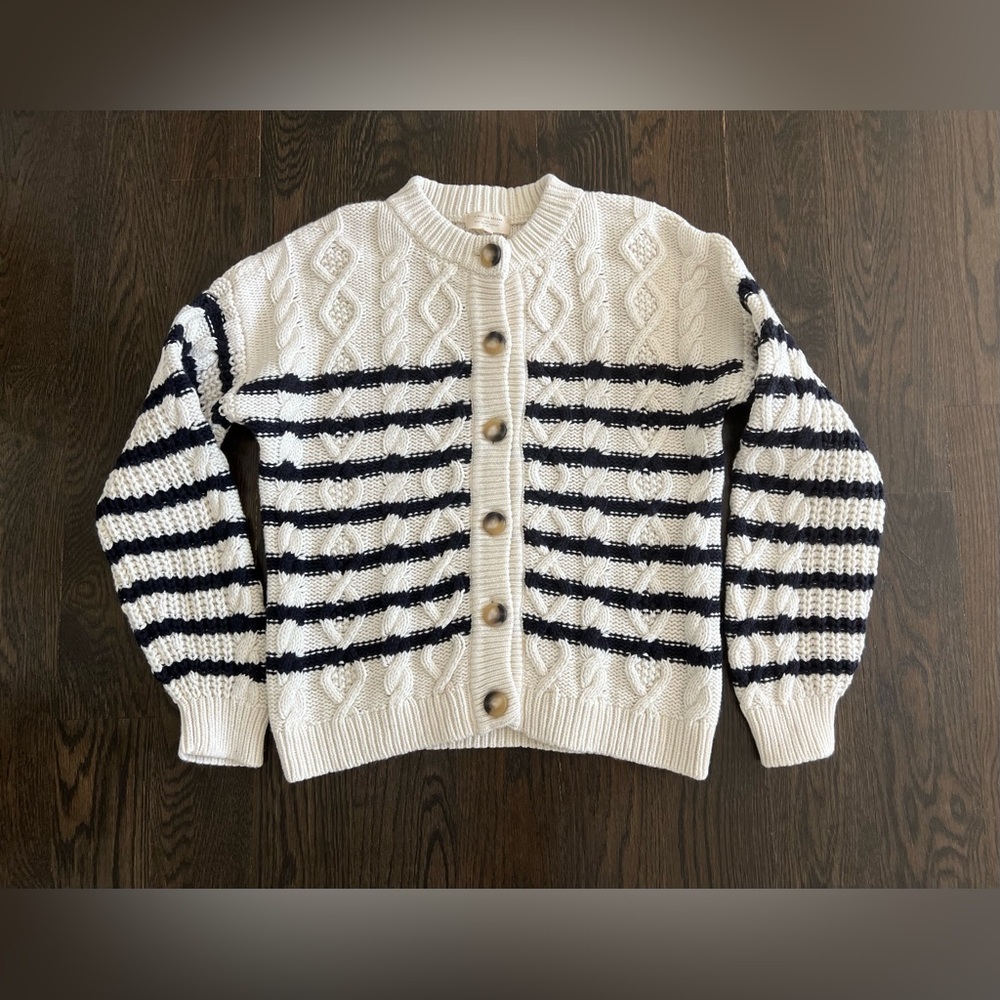 Sezane Sean Cardigan Sz S in Ecru Navy Blue - Picture 2 of 9